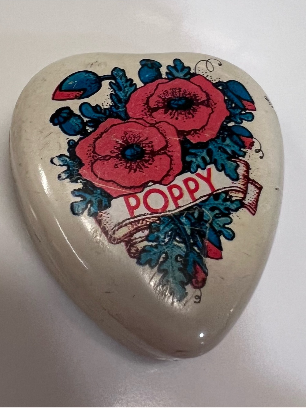 Vintage Poppy Flower Heart Shaped Tin Small Trinket